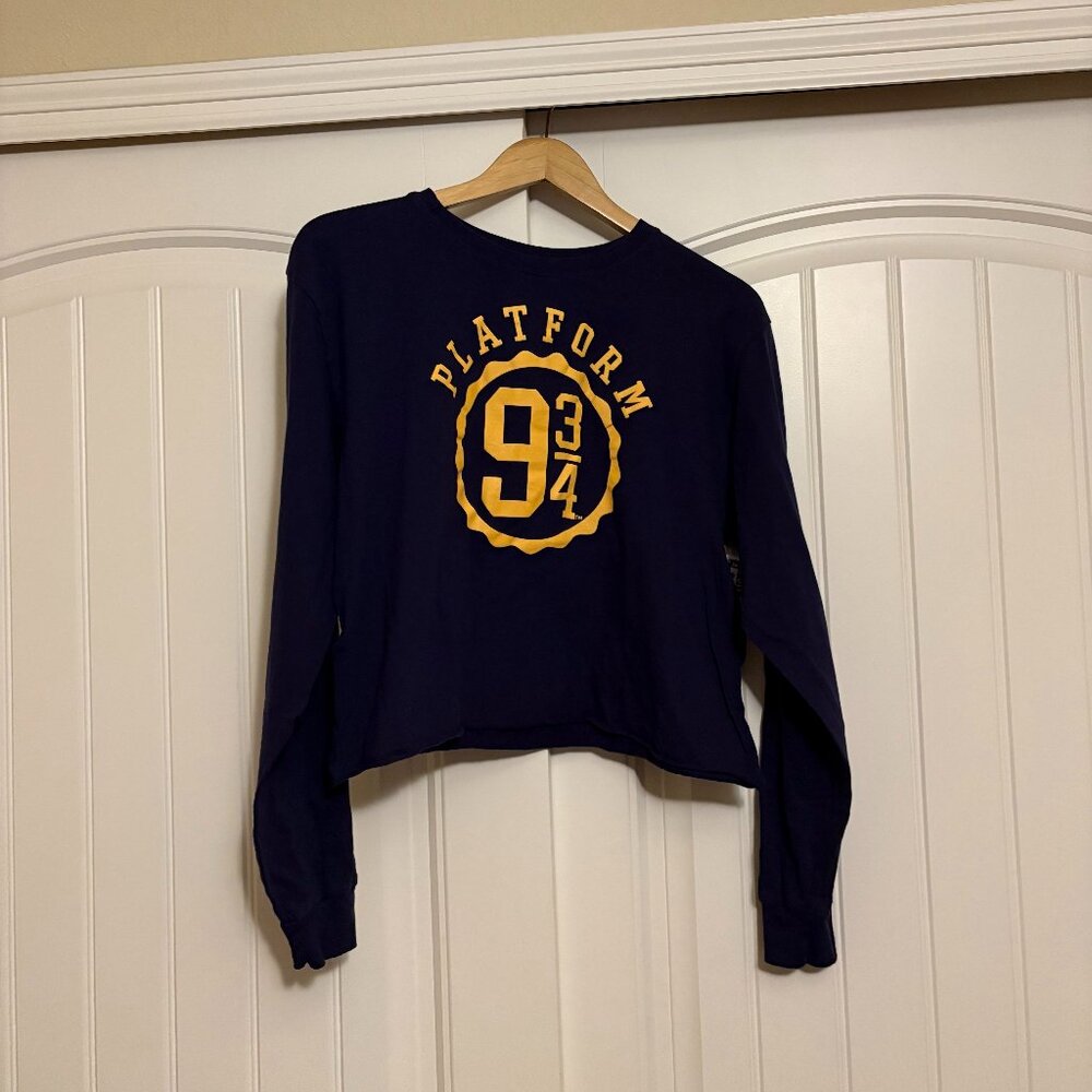 Harry Potter Crop Top XL Xtra Large Dark Blue Platform 9 3/4 Graphic Long Sleeve